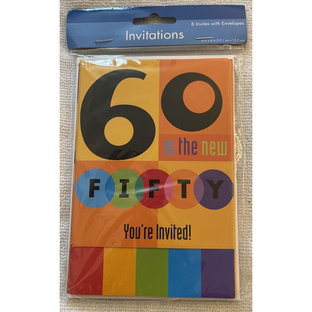 New Sealed Glitterwrap 60th Birthday Party Invitations 8 Count 4 in x 6 in